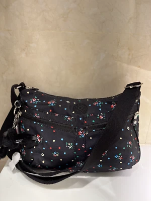 NWT Kipling Women's Izellah Crossbody Bag in Black floral 13"W x 9"H x 4-3/4"D