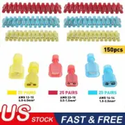 150-600pc 10-22 Gauge Female Male Insulated Wire Terminal Spade Crimp Connectors