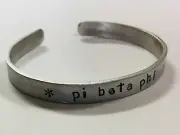 Pi Beta Phi, Sorority Greek handstamped cuff bracelet, Ann Peden FREE SHIPPING