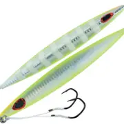 40gm Storm Gomoku Kensaki Jig Pre-Rigged With Twin VMC Assist Hooks - UV Chartreuse Glow Zebra