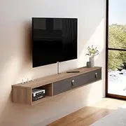 Pmnianhua Wall Mounted Floating TV Stand Media Console Entertainment Gaming Storage Shelf Rack Cabinet Unit with 3 Drawers Home Furniture (Walnut, 55.11)