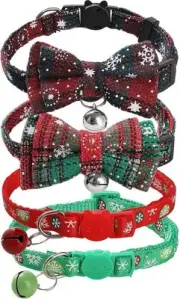 4 Pack Cat Collars with Bells Bowknot, Christmas Style Cat Collars, Adjustable