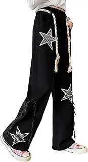 [Milokado] Girls Kids Cute Patterns Jeans Denim Heart Shape Pants Elastic Waist Wide Leg Stars Denim Pants Age 5-14 Years