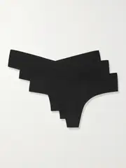 [Commando] Commando - Set Of Three Stretch Thongs - Black - M/L M/L Black