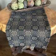 New Primitive Colonial Coverlet BLACK MUSTARD LOVERS KNOT TABLE RUNNER 54"