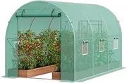 [VEVOR] Walk-in Tunnel Greenhouse, 11.3x6.4x6.3 ft Hoop House Greenhouse Tunnel, Plant Hot House with Galvanized Steel Frame, Green PE Cover, Roll-up Zipper Door and 6 Windows for Outdoor