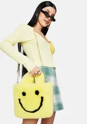 [A Shop of Things] Yellow Smiley Face Faux Fur Bag