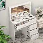 White Dressing Table LED Makeup Mirror LED Vanity Set Mirrored Dresser Desk