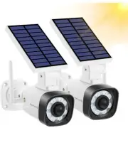 Techage Solar Battery Metal Dummy Security Camera Motion Sensor Flood Light 2 Pk