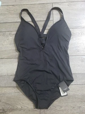 $168 Seafolly Women's Active Deep V Plunge Maillot One Piece Swimsuit, US Sz 10