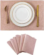 Pink Placemats Set of 4/6/8 Table Place Mats Mother's Day Decorations Blush Placemats Washable Place Mats for Dining Kitchen Restaurant Table
