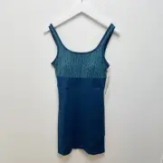 TITLE NINE Connelly Trellis Activewear Dress Cross Back Built In Bra Blue Sz S