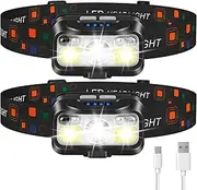 LHKNL Headlamp Rechargeable, 1200 Lumen Super Bright Motion Sensor Head Lamp Flashlight,2-Pack Waterproof LED Headlight with White Red Light,8 Modes Head Lights for Camping Cycling Running Fishing