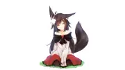 Anime girls simple background fox girl tail smiling Playmat Gaming Mat Desk
