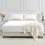 LINENOVA 2000TC Bamboo Blend Fitted Sheet Pillowcases Set Cooling Soft For All Year Comfort - White