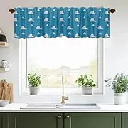 MHLSWY 54x18 Inches Blue Sky and White Clouds Window Valance Cartoon Kitchen Blackout Drapes Bathroom Bedroom Living Room Polyester Fabric Curtains Decorations Supplies