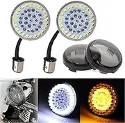 Vuzmode Pair 2 inch 1157 Bullet Style White Amber LED Turn Signal Running Light Inserts Bulb w Smoke Lens Cover, for Harley, Davidson Touring Sportster Softail Dyna Motorbike Signal Lamp Shell