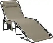 Adjustable Folding Outdoor Lounge Chair for 5 People - Portable Heavy-Duty Recliner with Pillow - Beige Color(Beige 1 Pack)