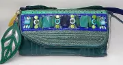 Amazing GREEN BRACHER EMDEN London B2E PATENT LEATHER STONES DESIGNER BAG PURSE