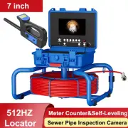7'' Sewer Drain Pipe Inspection Camera 512HZ Self-leveling Meter Counter DVR 16G