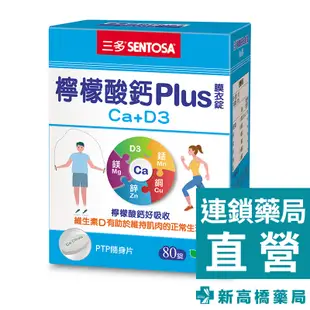 三多 SENTOSA 檸檬酸鈣Plus 膜衣錠 80錠【新高橋藥局】