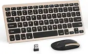 Compact Wireless Keyboard and Mouse Combo, 2.4G Portable Small Cordless Keyboard & Mouse Set UK QWERTY Layout for PC Computer Laptop, Black and Gold