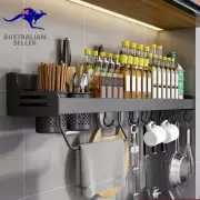Wall Spice Rack, Spice without Drilling, Kitchen Shelf Hanging with Movable Hook
