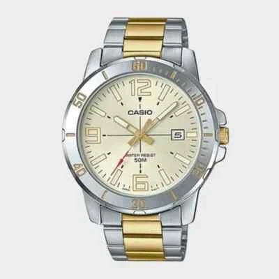 CASIO Quartz Men's Wrist Watch MTP-VD01SG-9B | Two-Tone Stainless Steel Band, Ch