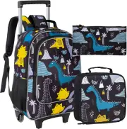 AGSDON 3PCS Rolling Backpack for Girls Boys, Kids Roller Wheels Bookbag, Wheeled