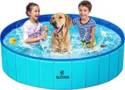 SLOOSH Foldable Dog Kiddie Pool Kids Indoor Outdoor Backyard Use 63" x 12", Blue