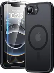 TAURI 3 in 1 for iPhone 16e Case, [Compatible with MagSafe] with 2X Screen Protectors, Shockproof Military-Grade Protection, Translucent Matte Magnetic Case for iPhone 16e, Matte Black