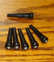 SET OF 6 FANCY BLACK ACOUSTIC GUITAR BRIDGE PINS WHITE DOT PARTS REPAIR UNI FIT