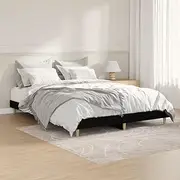 Modern Low Profile Queen Bed Frame with Wooden Headboard, 135x190 cm, Engineered Wood, Black - Mattress Not Included