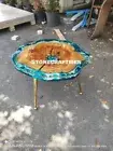 Blue Clear Epoxy Coffee Table, Epoxy Live Edge Wooden Table, Corner Table Decor
