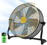 Smartele QF16 16 Inch Battery Powered Floor Fan Fast Charging,15000mAh Battery Operated Fan,Rechargeable Portable Fan,2500 CFM High Velocity Cordless Fan for Patio,Gym,Camping,Travel,Backyard