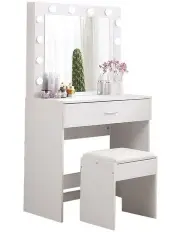 [Levede] 12 LED Bulbs Dressing Table Set in White