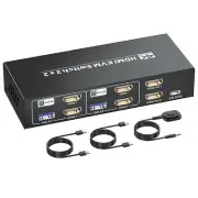 HDMI KVM Switch 2 Monitors 2 Computers USB 3.0 4K60 Wired Remote New in Box