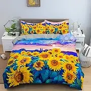 3D Floral Cover King Size for Kids Women Yellow Flower Bedding Set Sunflower Pattern Decor Quilt Cover Duvet Cover Set 200×200CM