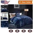 Navy Blue Velvet Twin/Twin XL Quilt Set with Sham - Geometric Luxury Bedding