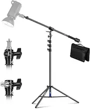[NEEWER] Air Cushioned Aluminum Light Stand, 9.8ft/3m Adjustable Photography Stand with Boom Arm, Counterweight, Sandbag, 1/4" Screw for Softbox, Studio Light, Flash, Umbrella, Ring Light, Max Load 5kg