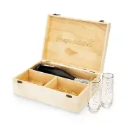 Twine Champagne Bottle Gift Box, Wine Box with Lid and 2 Stemless Champagne F...