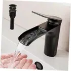 Waterfall Bathroom Sink Faucet, 1 Hole with 3 Hole Cover Plate, Matte Black