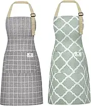 Riqiaqia 2Pack Aprons for Women Men with Pockets
