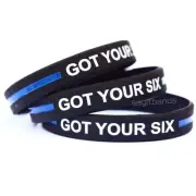 GOT YOUR SIX Wristband Set - Thin Blue Line Police High Quality Bracelet Lot