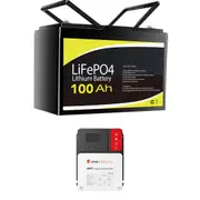 12V 100Ah LiFePO4 Battery + 60A MPPT DC to DC Solar Controller Battery Charger