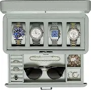 ROTHWELL 4 Slot Leather Watch Box with Drawer - Luxury Watch Case Display Jewelry Organizer, Locking Watch Display Case Holder with Real Glass Top - Watch Box Organizer for Men & Women (Seafoam)