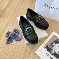 在飛比找Yahoo!奇摩拍賣優惠-代購#CELINE樂福鞋厚底流蘇淺口鏤空英倫單鞋小皮鞋金扣流