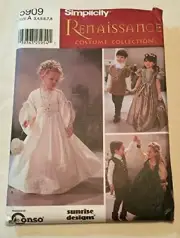 Simplicity Sewing Pattern 5909 Childs Renaissance Wedding Costumes Size 3-8 A