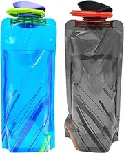 Partyzeit Foldable Water Bottle, 700 ml, Foldable Water Bottle, Running Bottle, Soft Flask Drinking Bag, Reusable Festival Drinking Bottle for Hiking, Adventure, Travel (Black + Blue)
