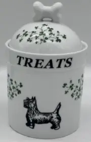 Dog "TREATS" Cannister Canister w/ Scottie Scotty Dog & Shamrocks - St. Patty's